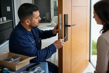 Chaveiro instalando fechadura em Anápolis com cuidado profissional.